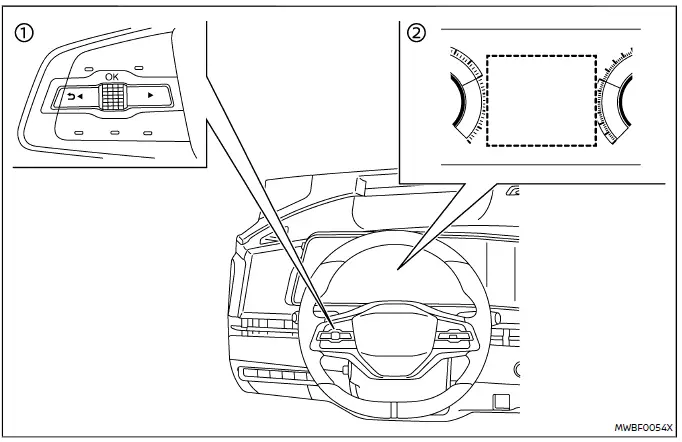 Nissan Ariya. Warnfunktion für hinter dem Fahrzeug kreuzenden Verkehr (RCTA)